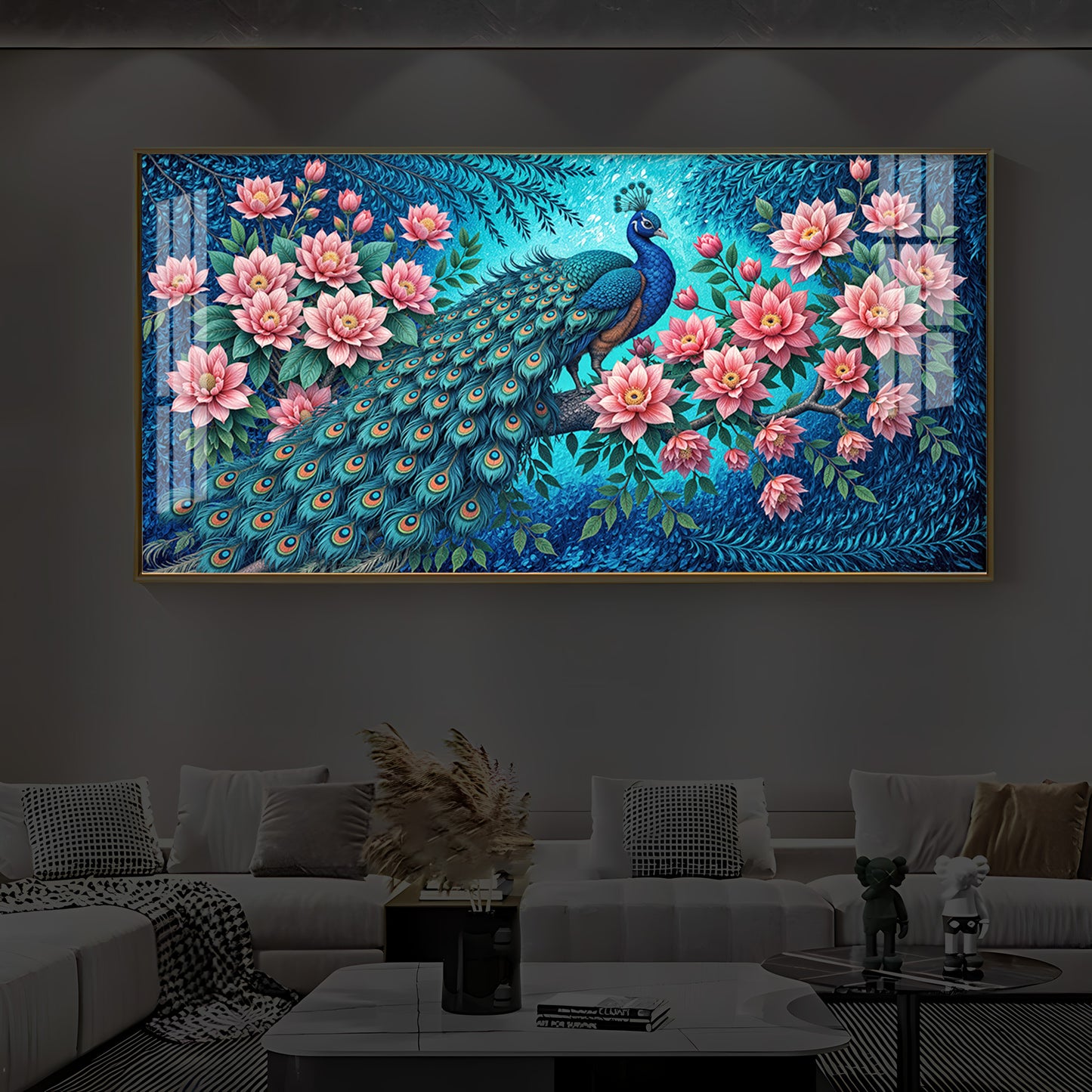 Majestic Peacock Modern Luxury Backlight Horizontal Wall Art