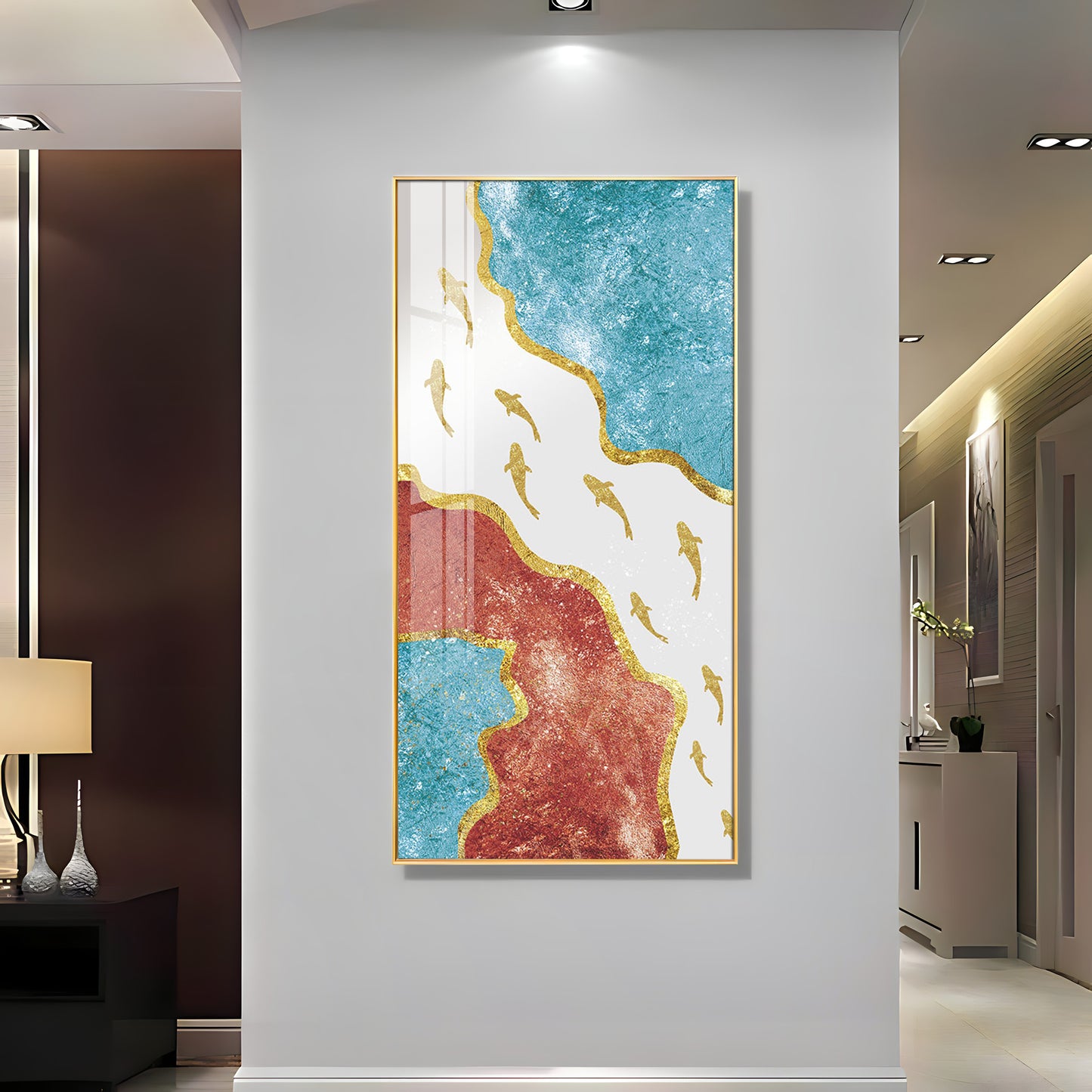 Group of Golden Koi Fishes Luxury Crystal Wall Art