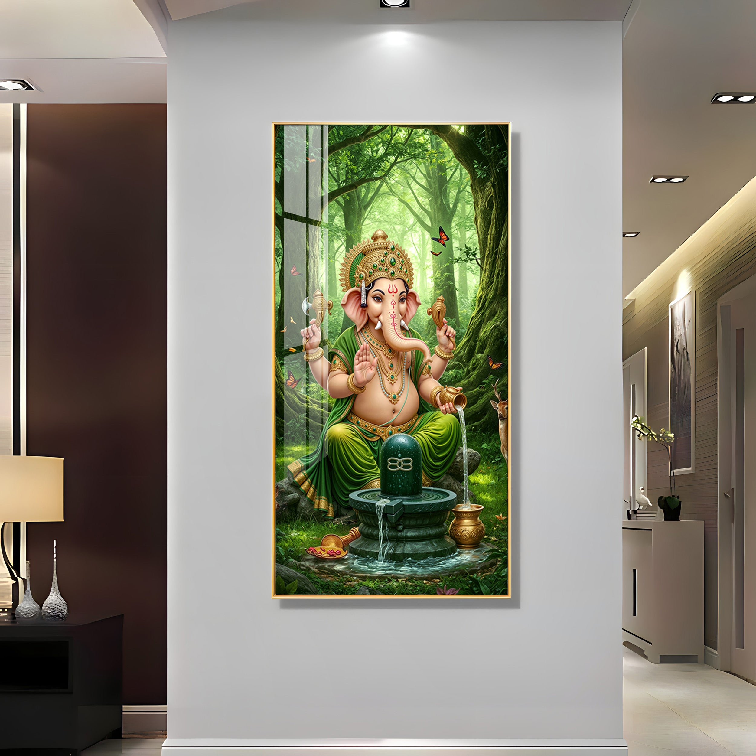 Lord Ganesh Modern Luxury Backlight Vertical Wall Art