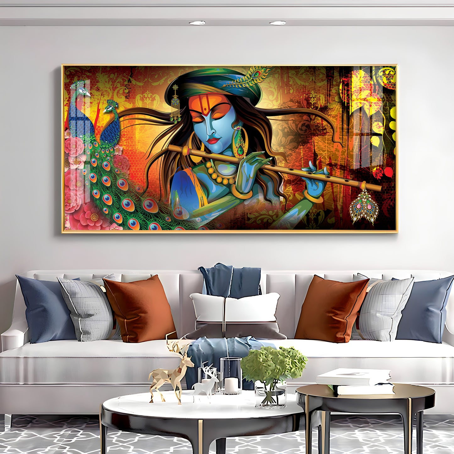 Krishna In Vrindavan Premium Acrylic Horizontal Wall Art