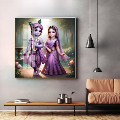 Radha Krishna Bal Roop Premium Acrylic Square Wall Art