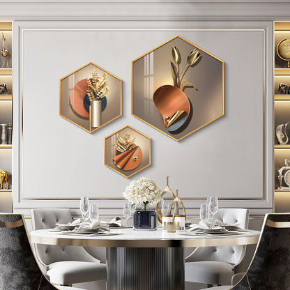 3D Petal Abstract Premium Acrylic Hexagon Wall Art (Set of 3)