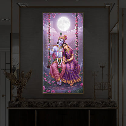 Loving Radha Krishna Modern Luxury Backlight Vertical Wall Art