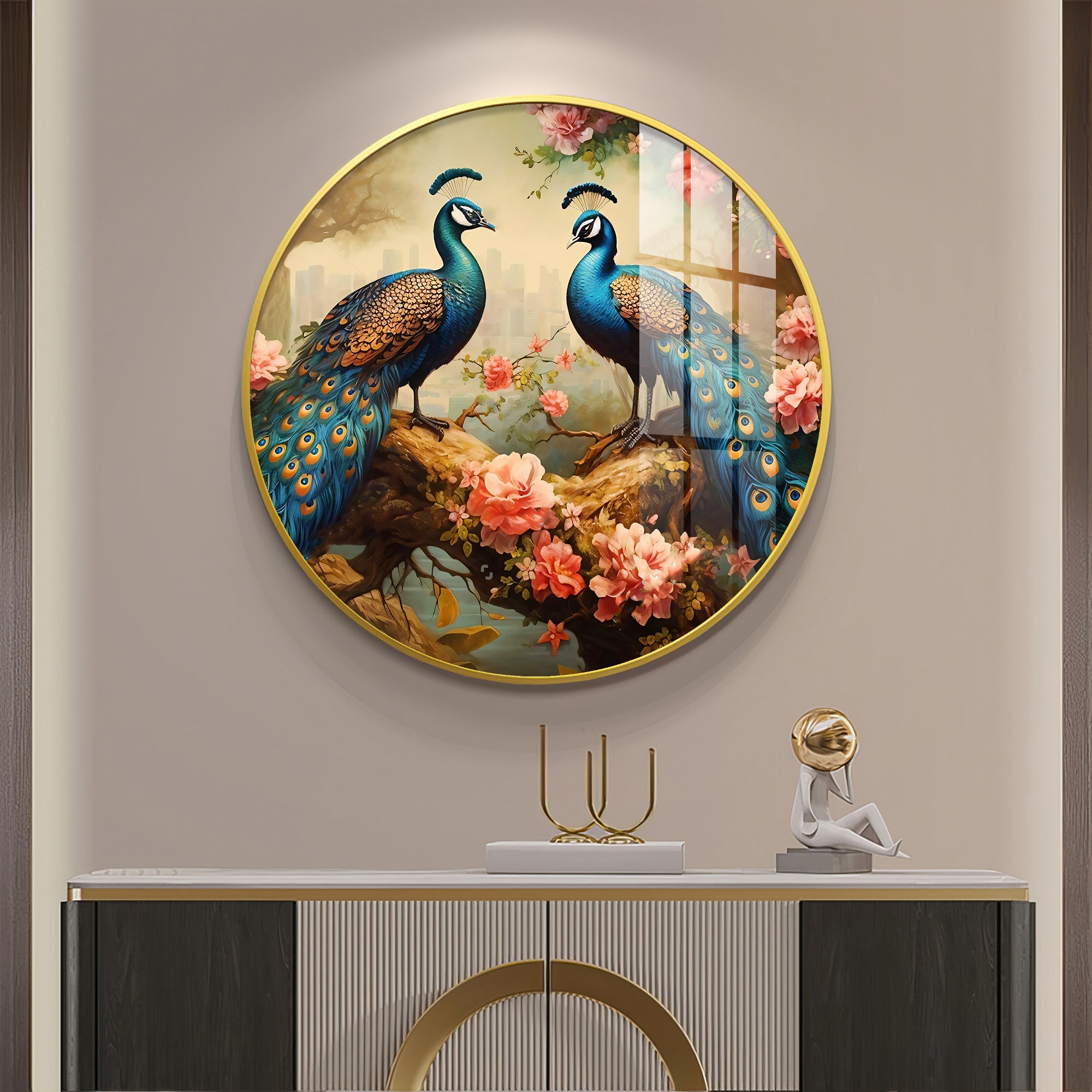 Vibrant Peacock Premium Acrylic Round Wall Art