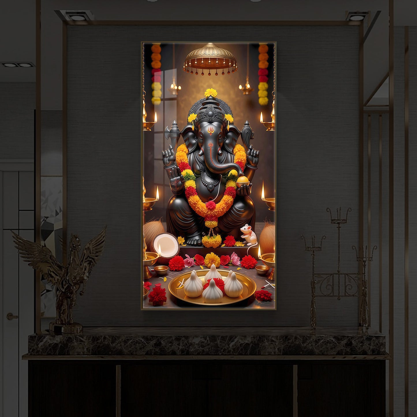 Shri Ganesh Ji Modern Luxury Backlight Vertical Wall Art