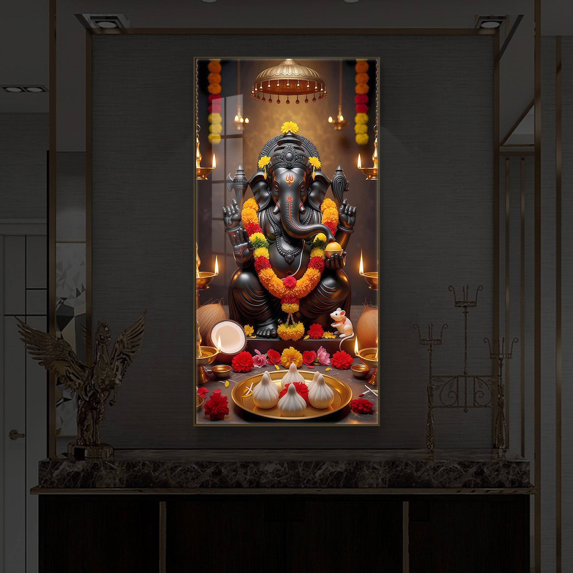 Shri Ganesh Ji Modern Luxury Backlight Vertical Wall Art
