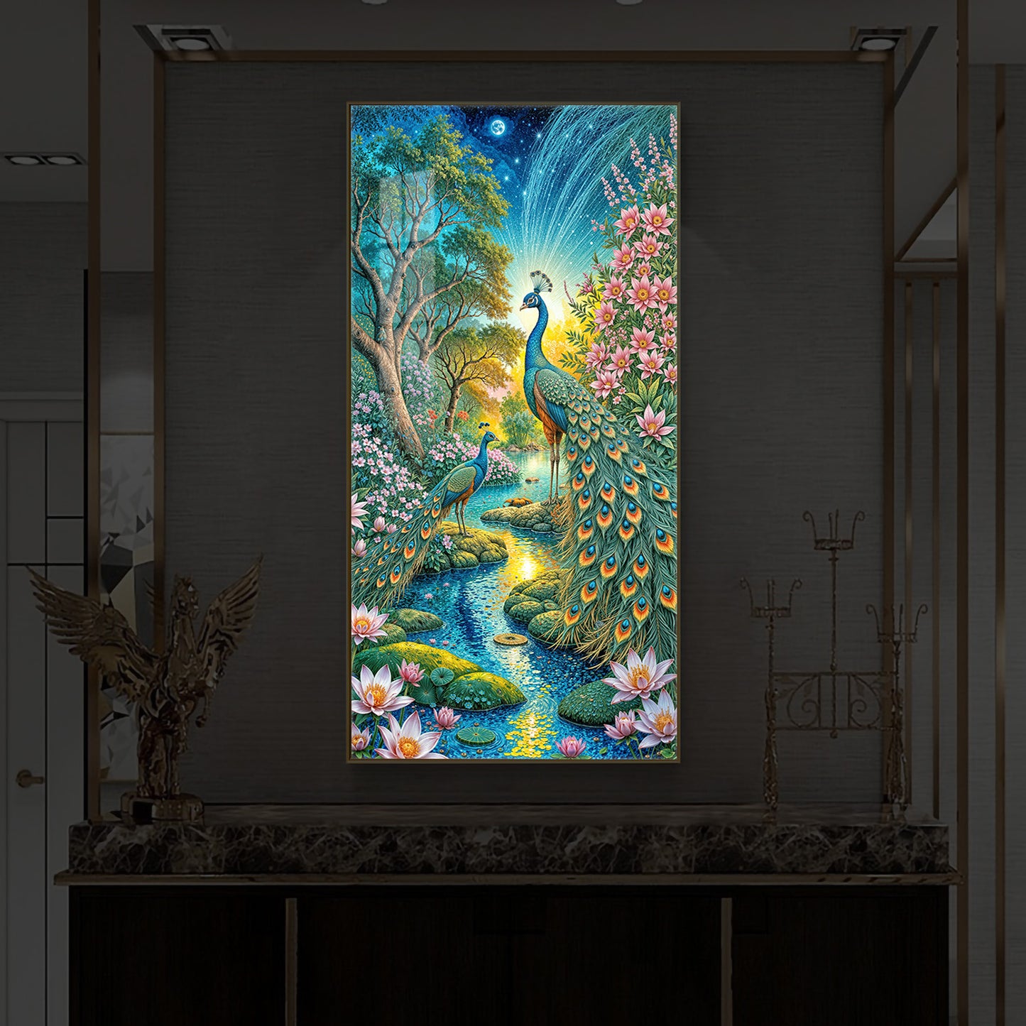 Forest Peacock Modern Luxury Backlight Vertical Wall Art