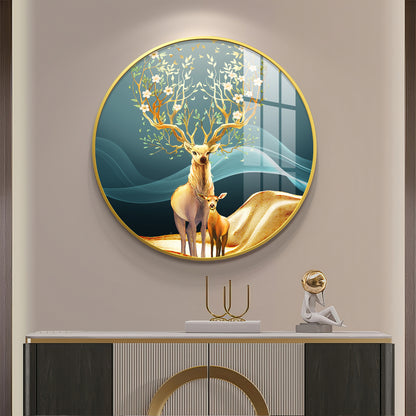 Deer in Bloom Premium Acrylic Round Wall Art