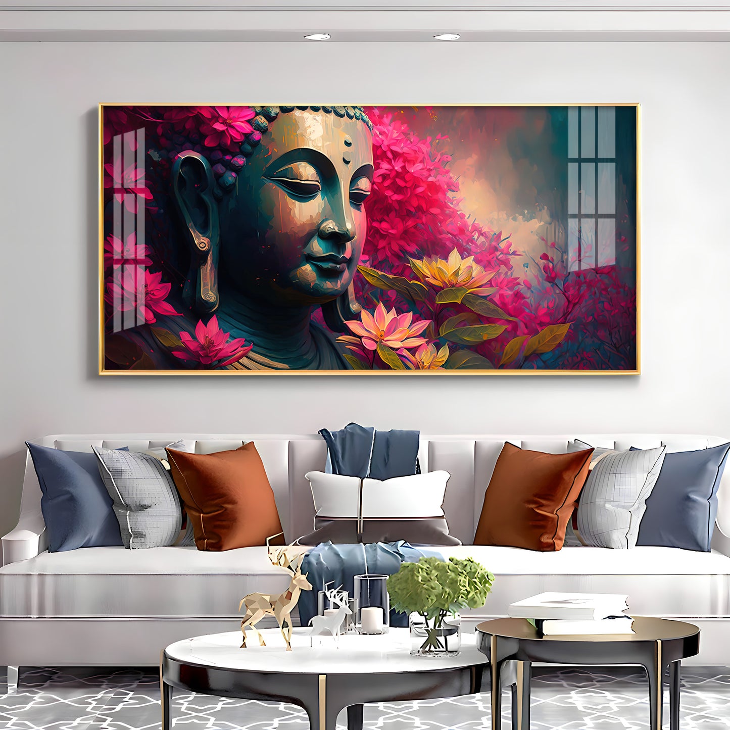 Lord Buddha Blossoms Premium Acrylic Horizontal Wall Art