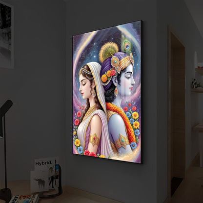 Lord Sri Radhe Krishna Modern Luxury Backlight Vertical Wall Art
