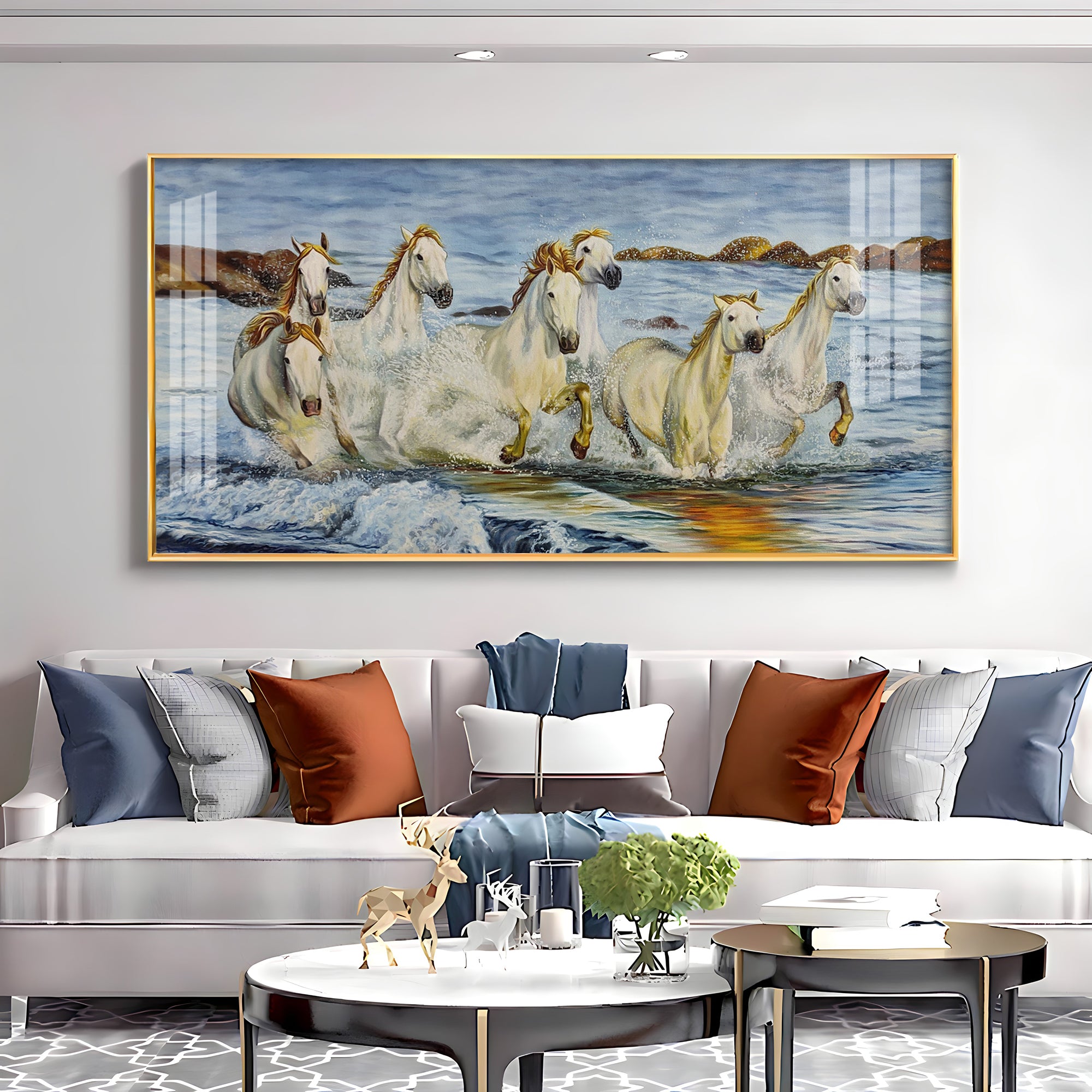 Horses Crossing River Premium Acrylic Horizontal Wall Art