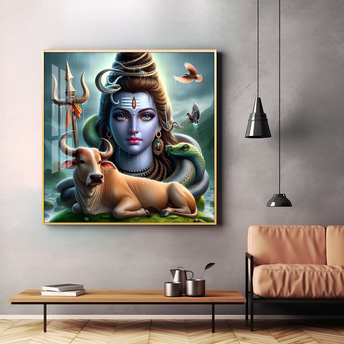 Lord Shiva Mahadev With Nandi Premium Acrylic Square Wall Art