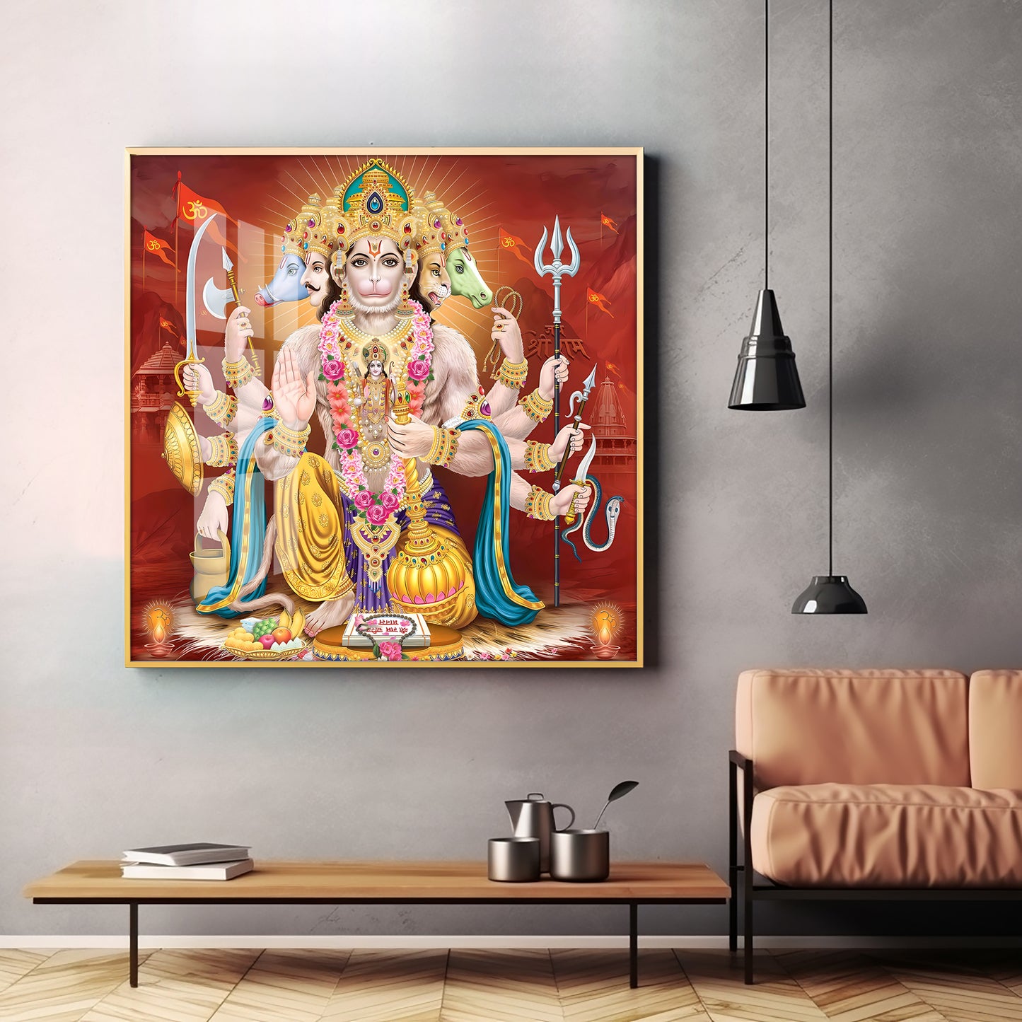 Panchmukhi Hanuman Premium Acrylic Square Wall Art