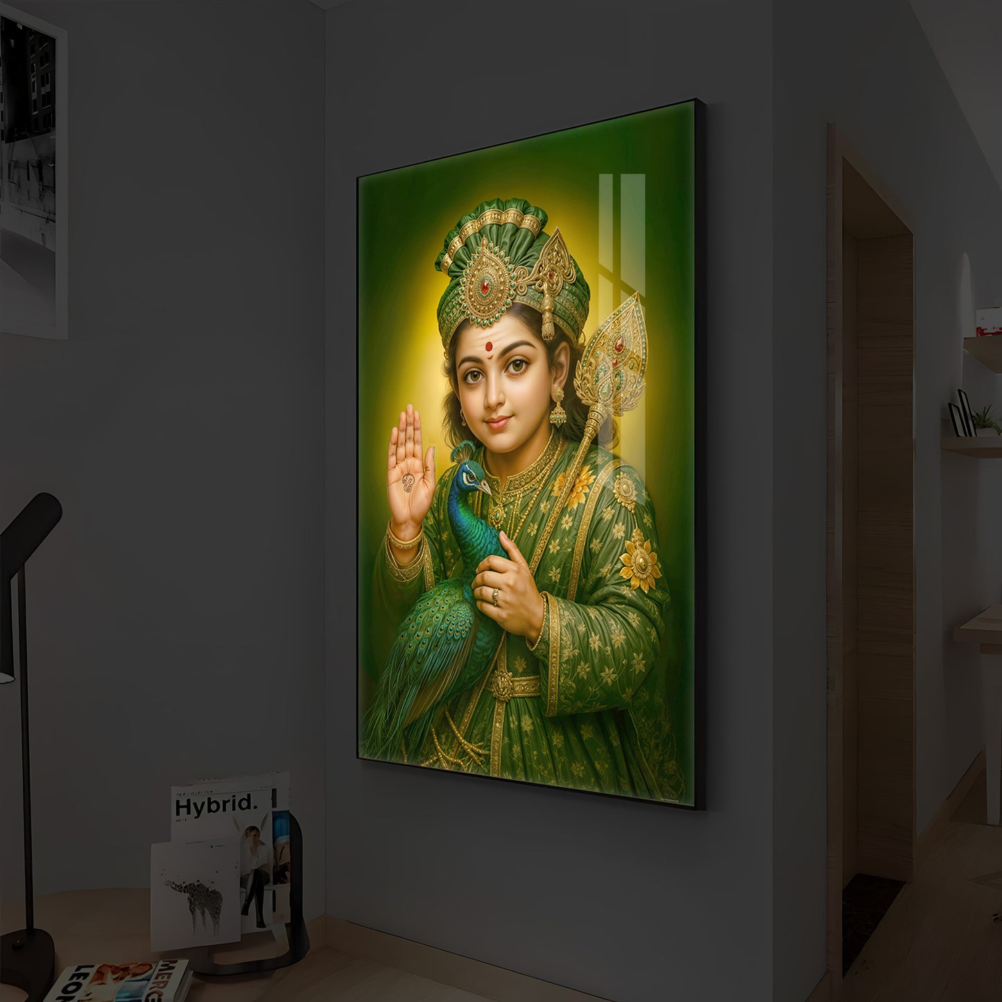 Divine Lord Murugan Modern Luxury Backlight Vertical Wall Art