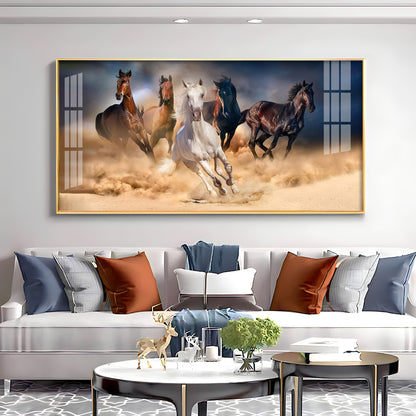 Lucky Running Vastu Horses Premium Acrylic Horizontal Wall Art