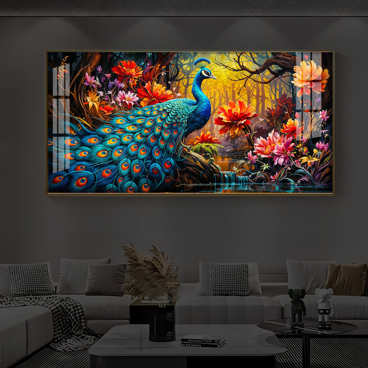 Beautiful Peacock Modern Luxury Backlight Horizontal Wall Art