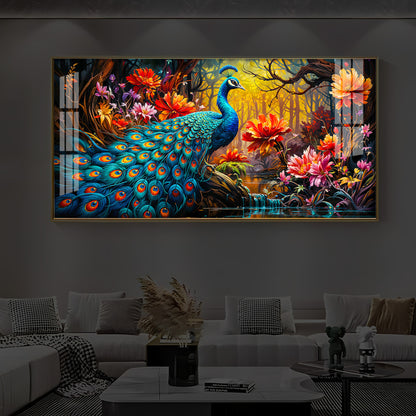 Beautiful Peacock Modern Luxury Backlight Horizontal Wall Art