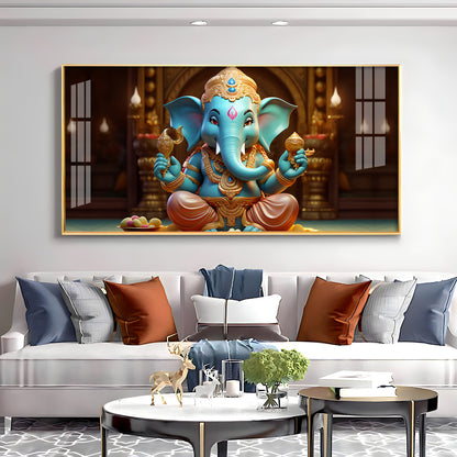 Lord Ganesha Holding Shell Premium Acrylic Horizontal Wall Art