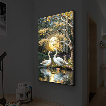 Couple Swan Modern Luxury Backlight Vertical Wall Art