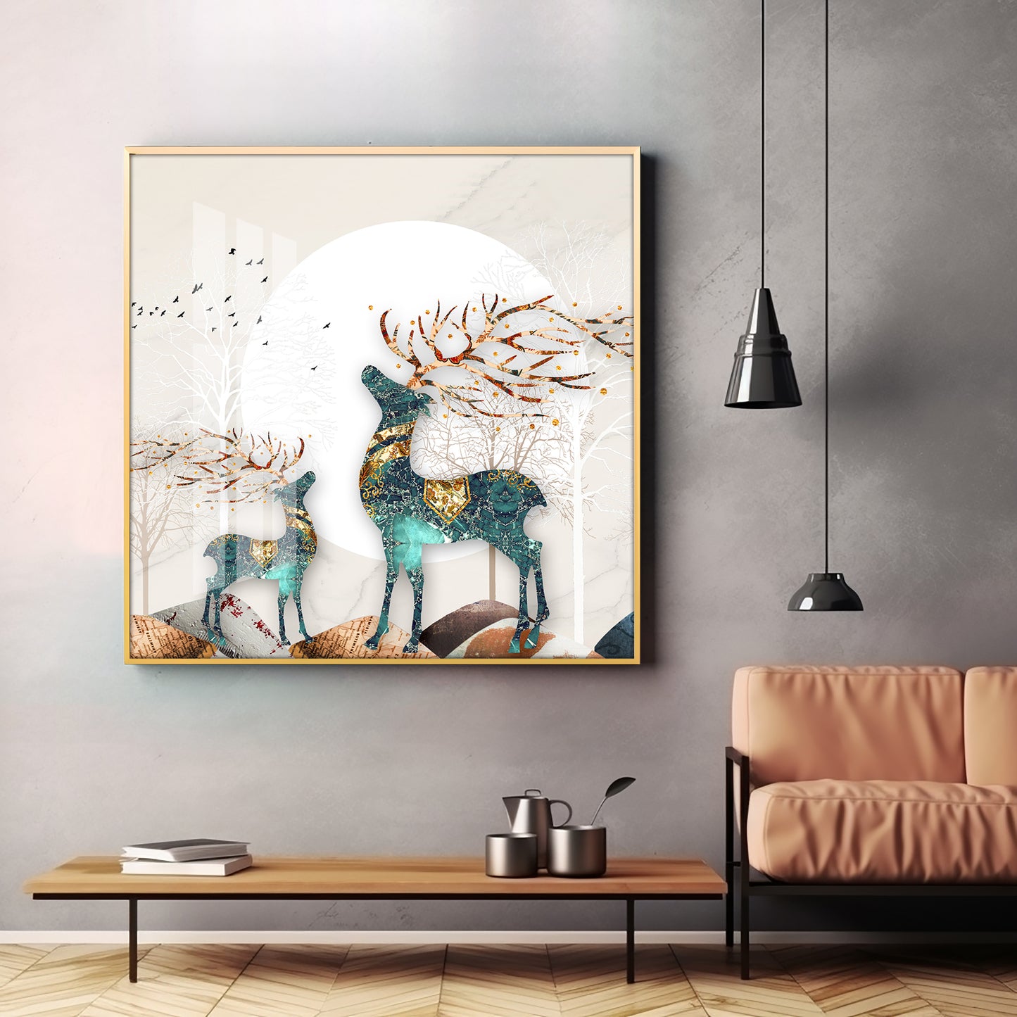 Deer Decorative Luxury Crystal Square Wall Art