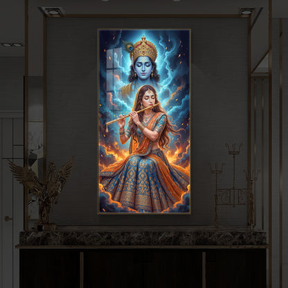 Radhe Krishna Colorful Modern Luxury Backlight Vertical Wall Art