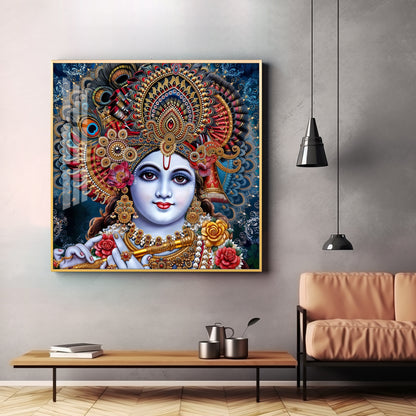 Shri Krishna With Bansuri Premium Acrylic Square Wall Art