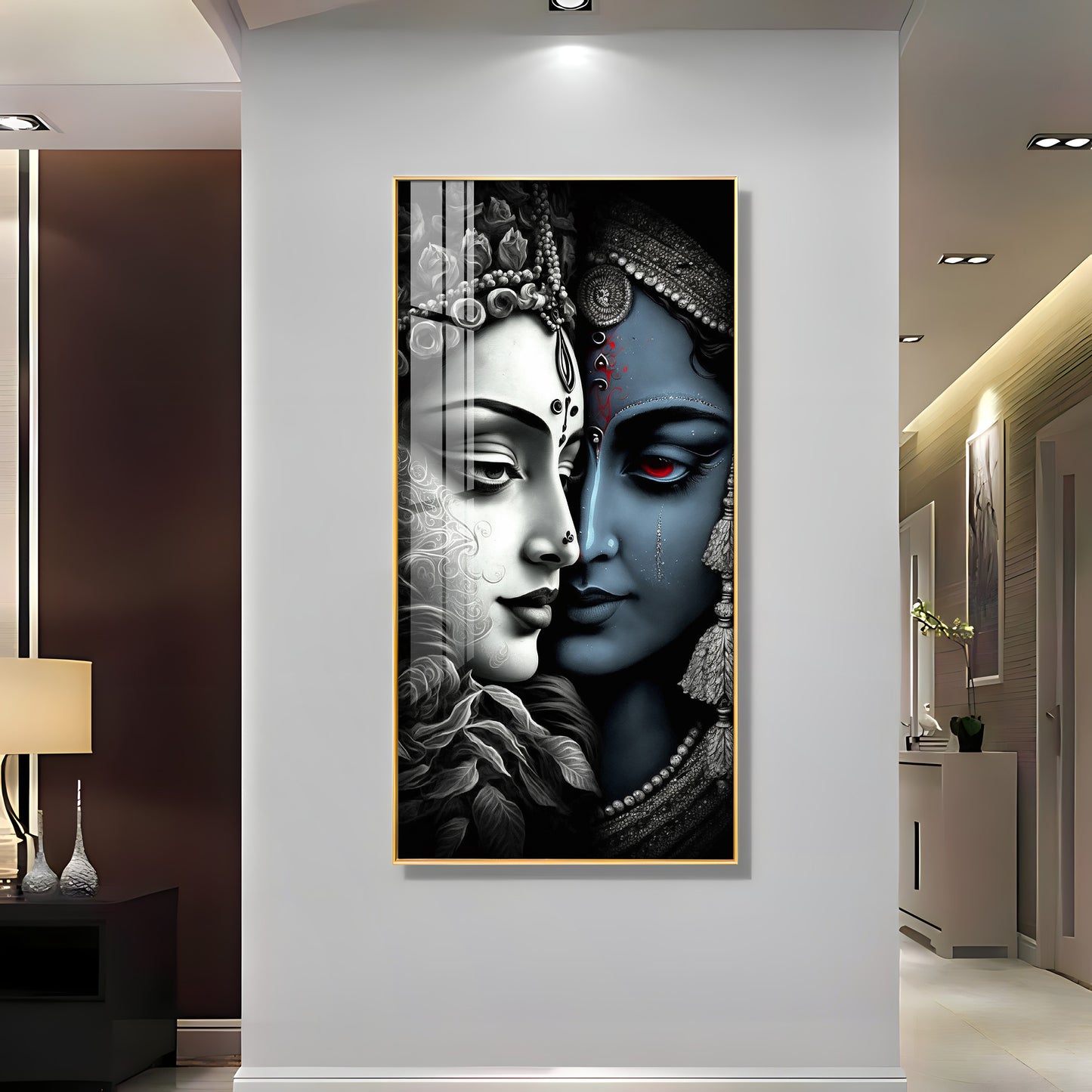 Beautiful Krishna & Radha Premium Acrylic Vertical Wall Art