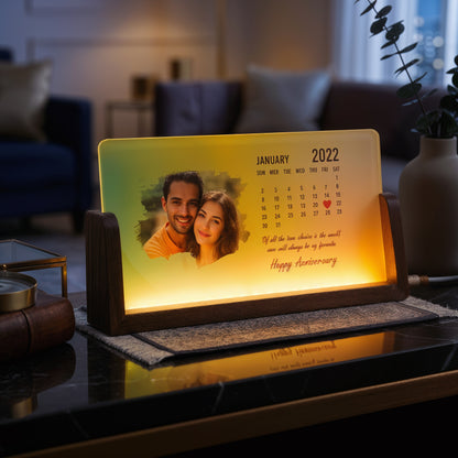 Calendar Acrylic LED Table Lamp - Wooden Stand