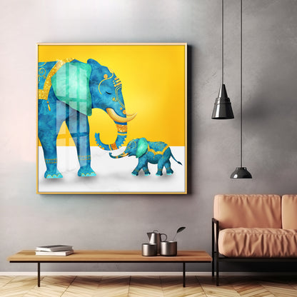 Elephant With His Kid Premium Acrylic Square Wall Art