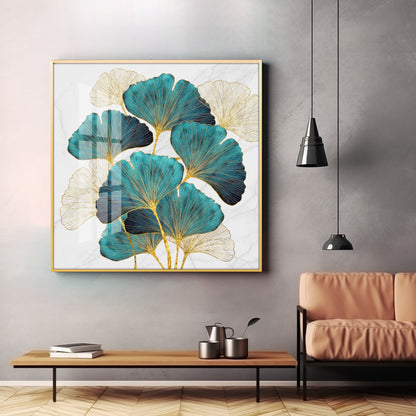 Green Lotus Leaf Premium Acrylic Square Wall Art