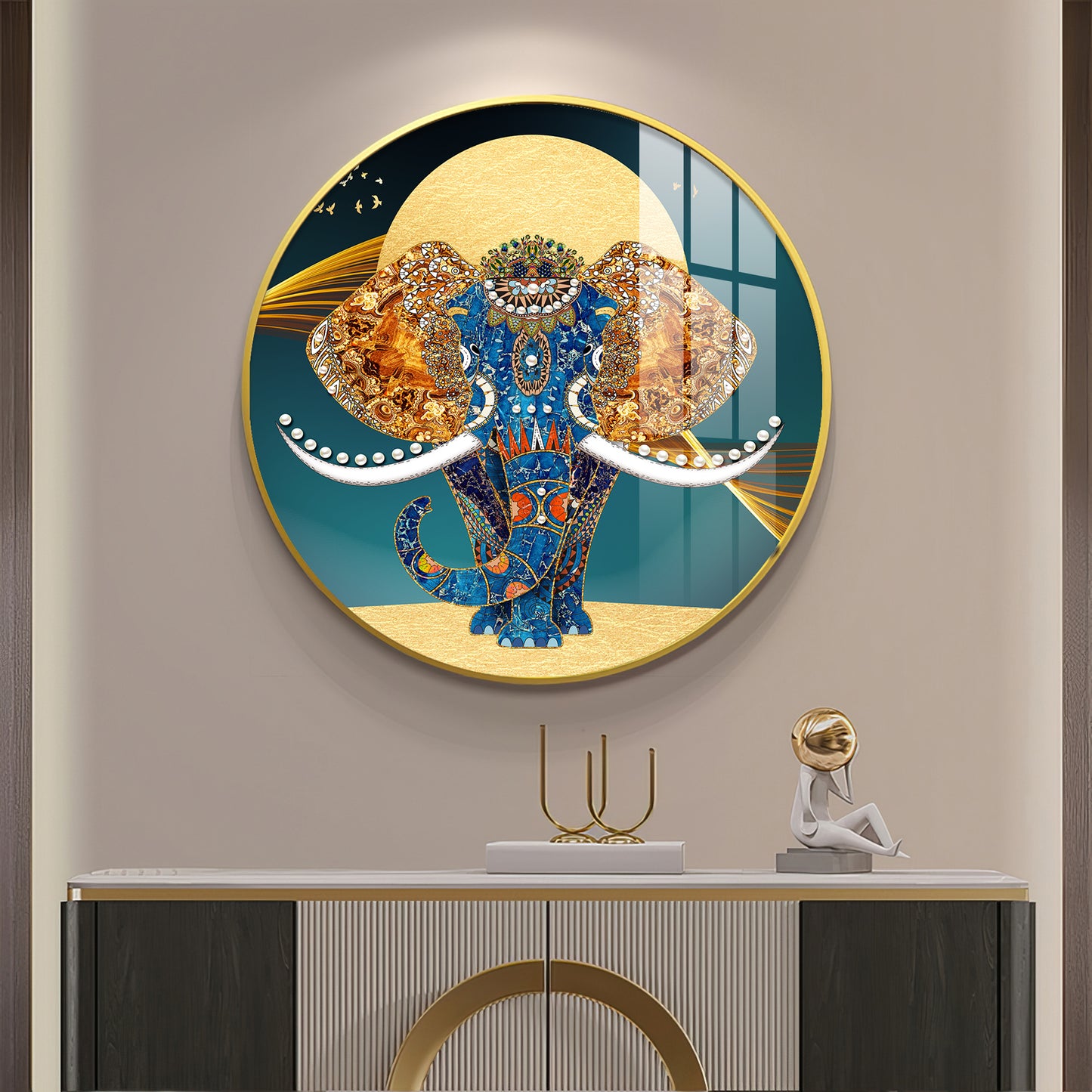 Elephant Mural Premium Acrylic Round Wall Art