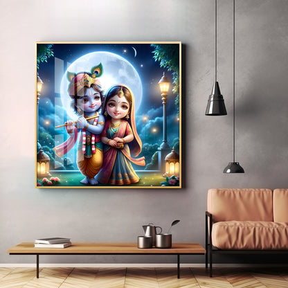 Cute Radha Krishna Premium Acrylic Square Wall Art