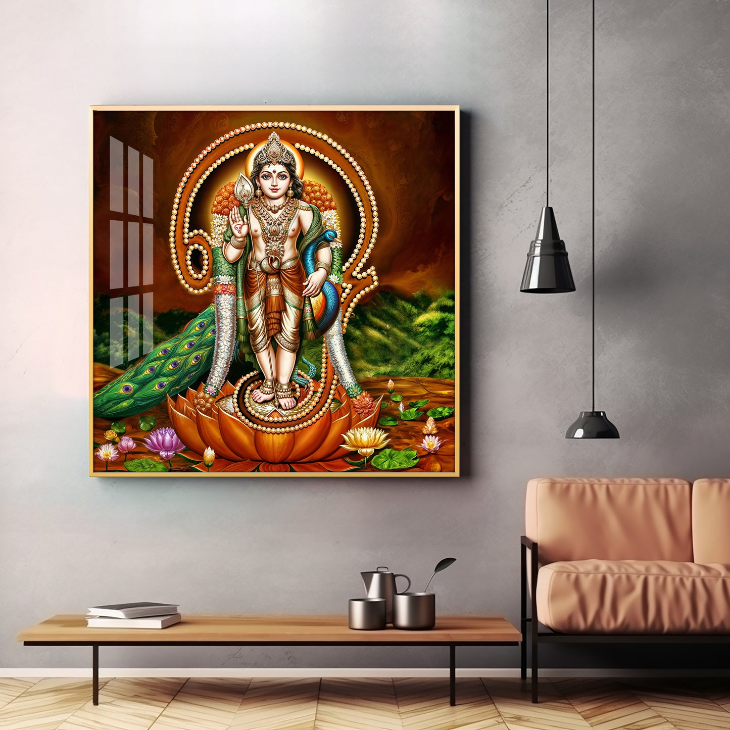 Lord Murugan Swamy Kartikey Premium Acrylic Square Wall Art