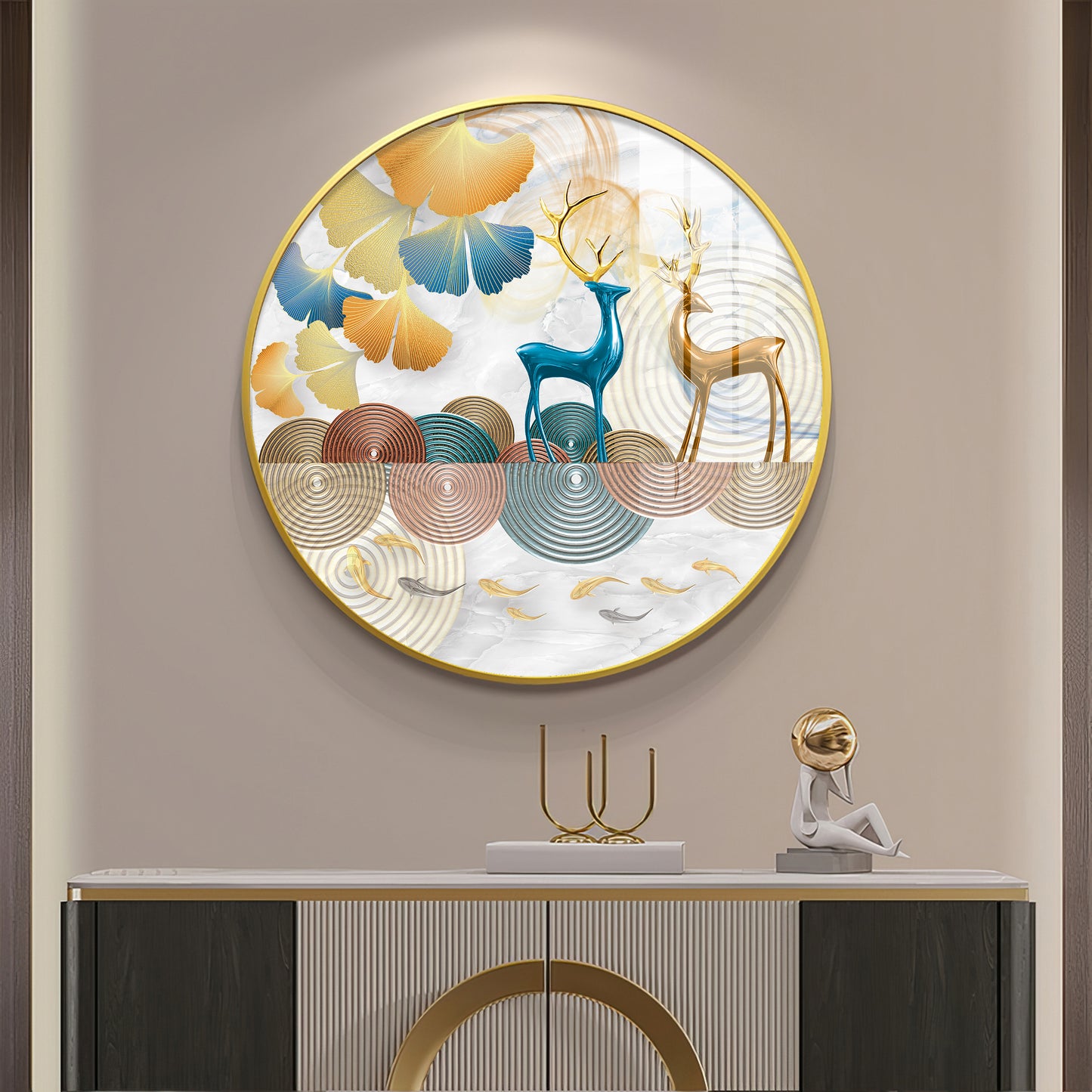 Deer Among Blossoms Premium Acrylic Round Wall Art