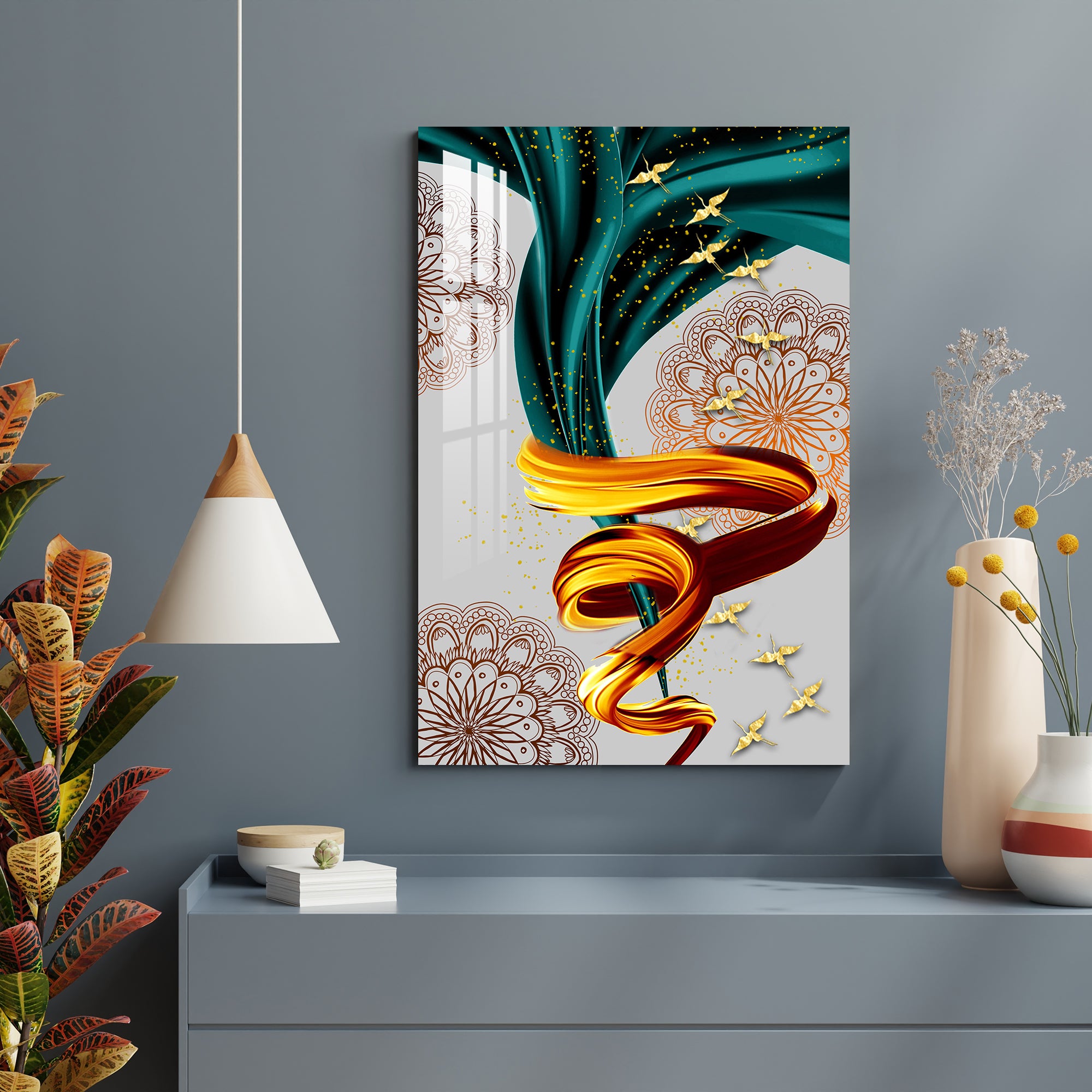 Spiral Art With Floral Mandala Acrylic Wall Art