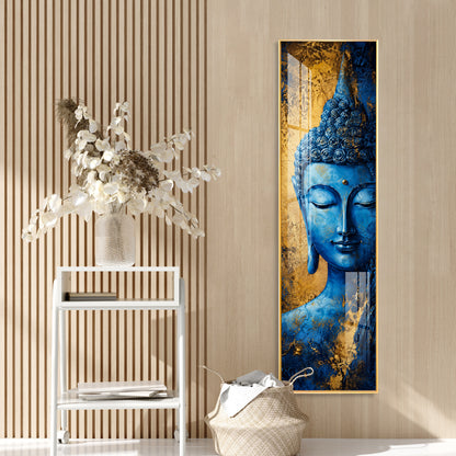 Blue and Gold Meditating Buddha Premium Acrylic Vertical Wall Art