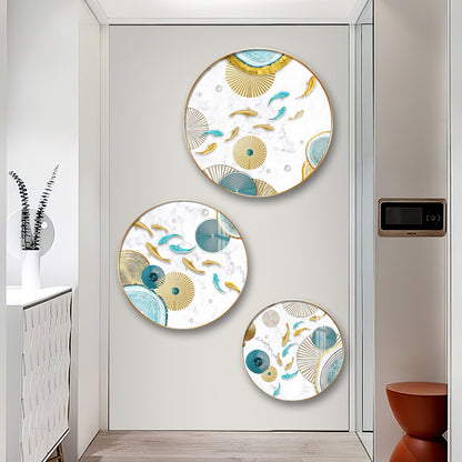 Koi Fish In Blue & Gold Premium Acrylic Round Wall Art (Set of 3)