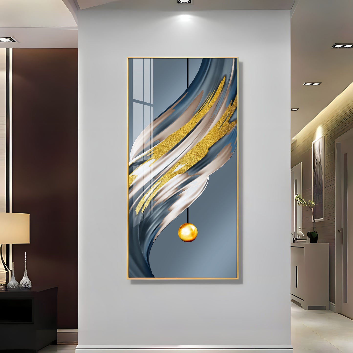 Golden Splash Premium Acrylic Vertical Wall Art