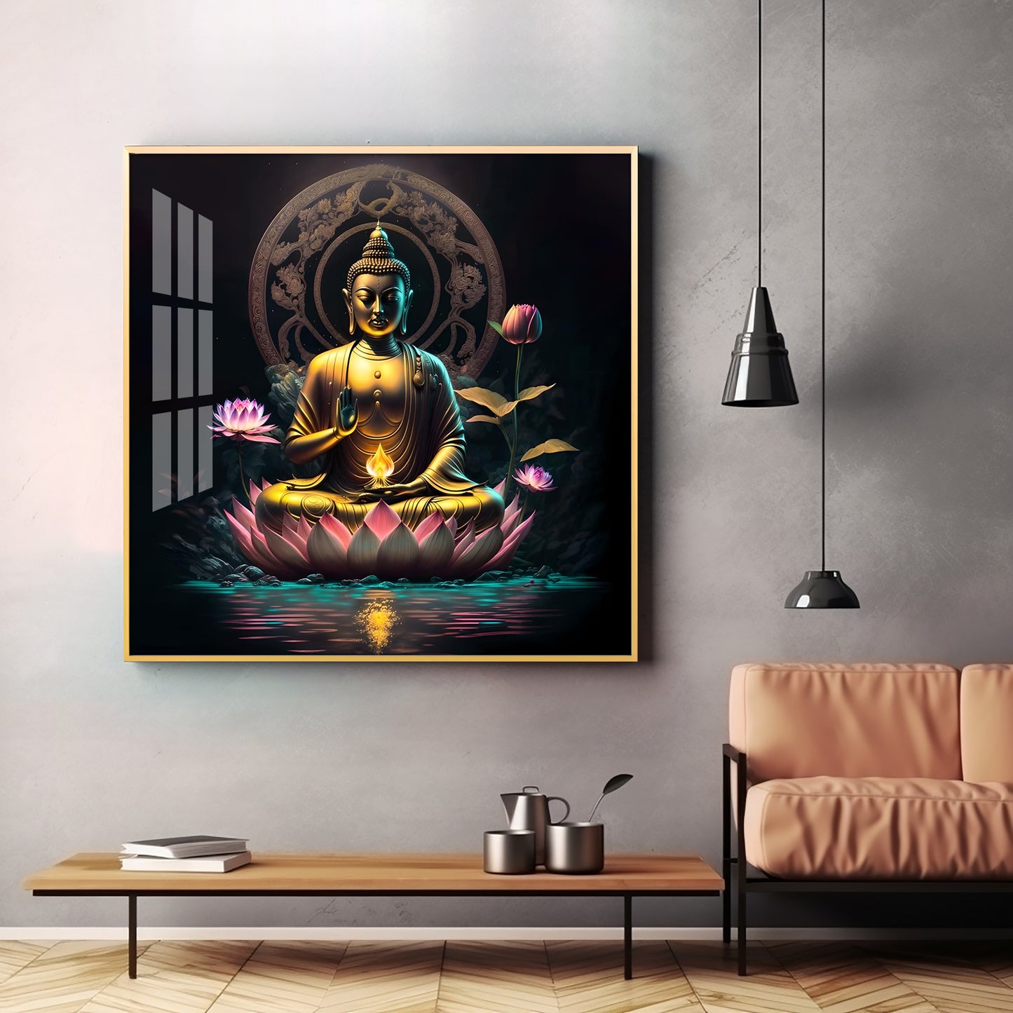 Namo Buddhay Premium Acrylic Square Wall Art