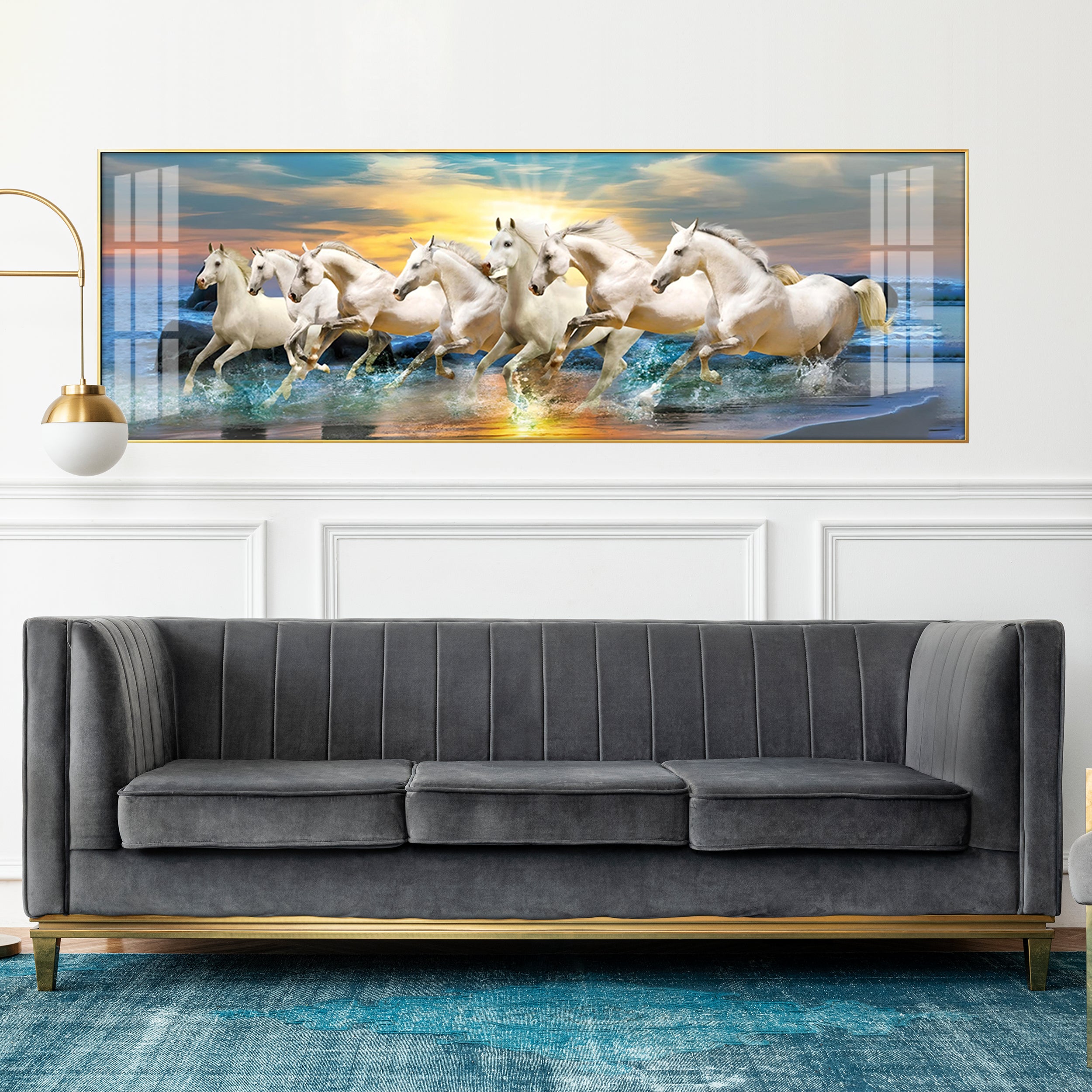 Seven Lucky Running Horses Premium Acrylic Horizontal Wall Art