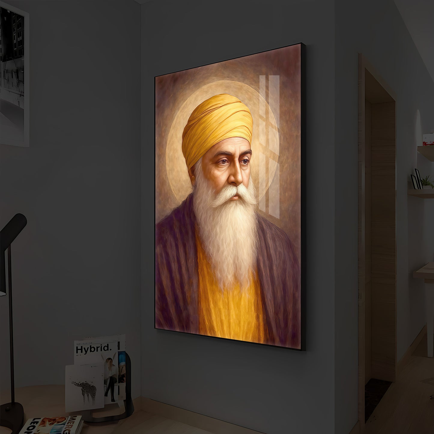 Guru Nanak Dev Ji Modern Luxury Backlight Vertical Wall Art