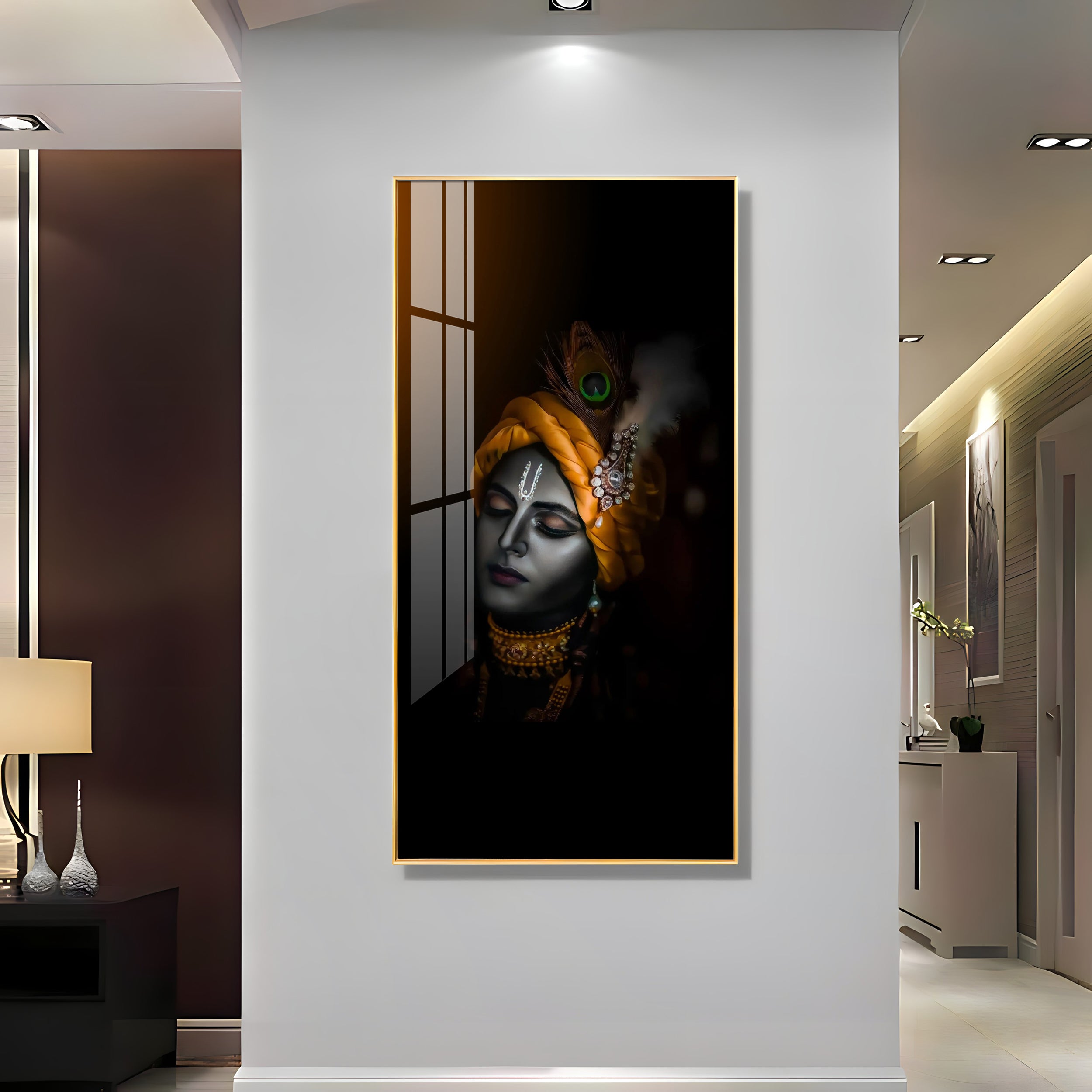 Lord Krishna Premium Acrylic Vertical Wall Art