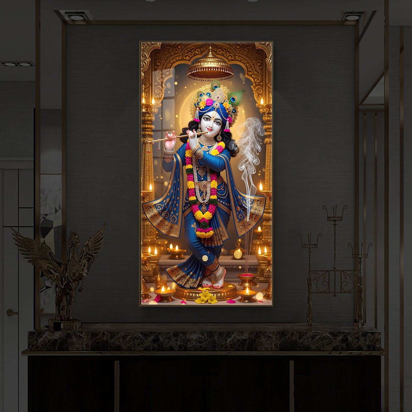 Lord Krishna Ji Modern Luxury Backlight Vertical Wall Art
