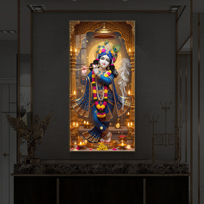 Lord Krishna Ji Modern Luxury Backlight Vertical Wall Art