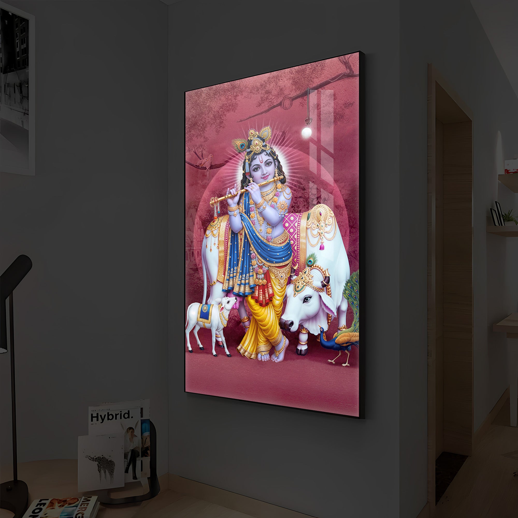 Shree Krishna Ji Modern Luxury Backlight Vertical Wall Art