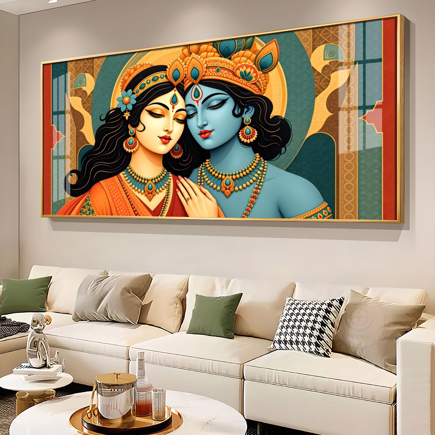 Divine Duality Art Of Radha Krishna Premium Acrylic Horizontal Wall Art