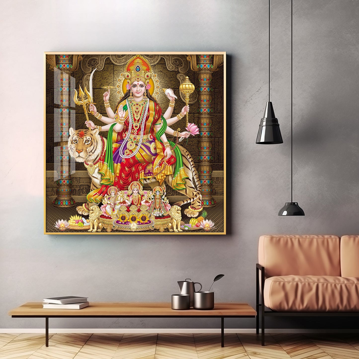 Enchanted Devi Durga Premium Acrylic Square Wall Art