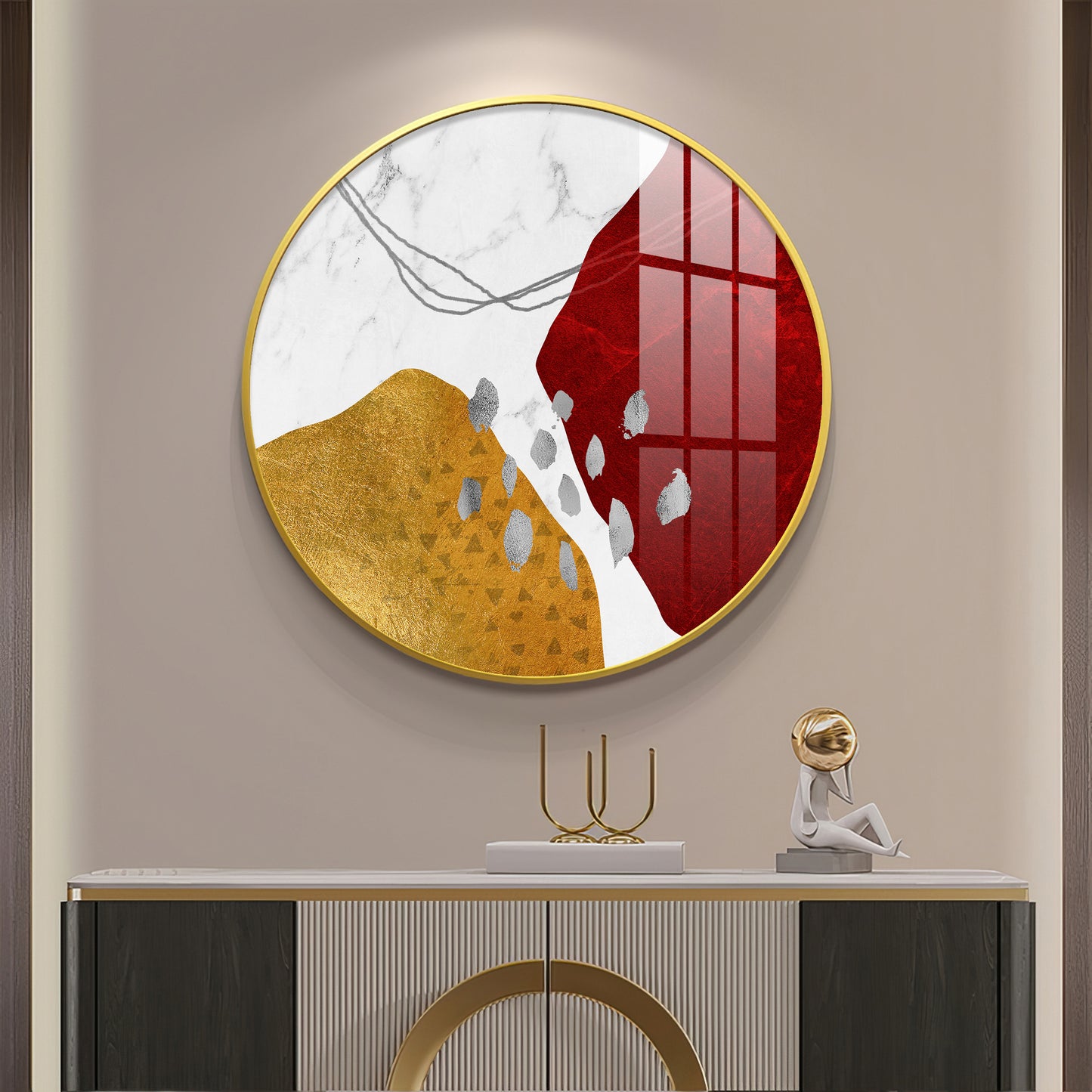 Crimson Elegance Premium Acrylic Round Wall Art