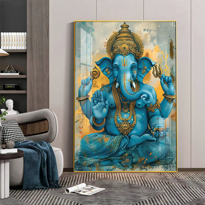 Majestic Blue Ganesha Premium Vertical Acrylic Wall Art