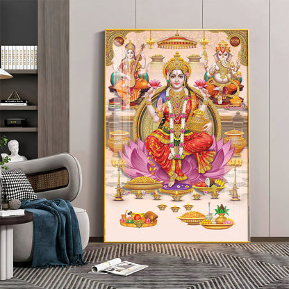 Goddess Maha Laxmi Ji On Kamala Premium Acrylic Vertical Wall Art